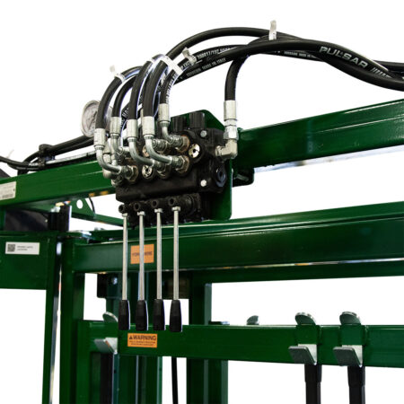 Close up of the top mounted hydraulic controls on the Powerlock 105 hydraulic chute