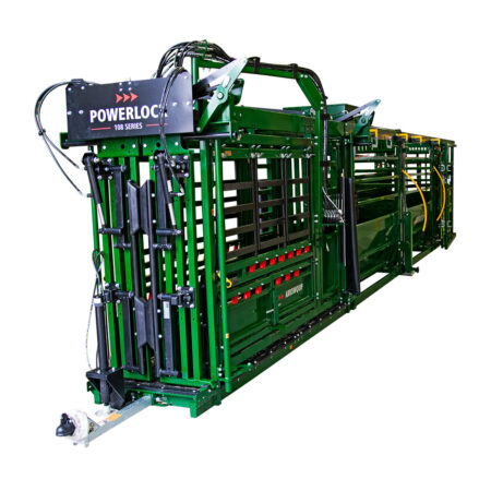 Powerlock 108 portable chute alley and tub with head gate closed