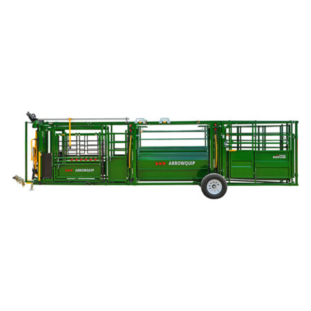 Side view of the close up of the collapsible tub on the Arrowlock 75 portable chute alley and tub ready for transportation