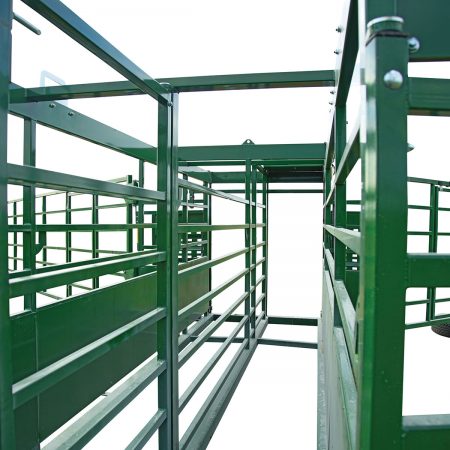 View of the double alley from the back of the portable corral system