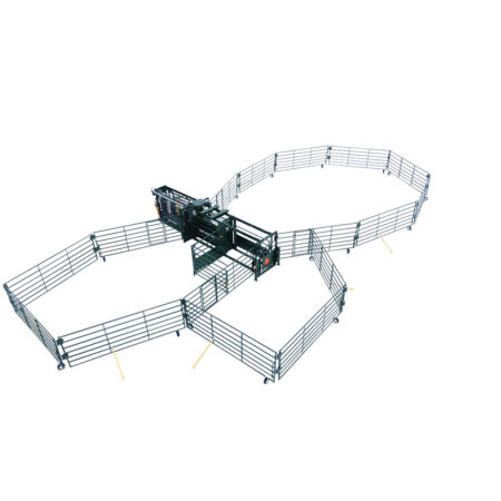 Heeler 87C Manual Portable Cattle Corral fully set up with an additional pen