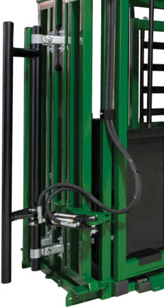 View of the hydraulic cattle head sweep on the Q-Power 106  Series Hydraulic Cattle Chute