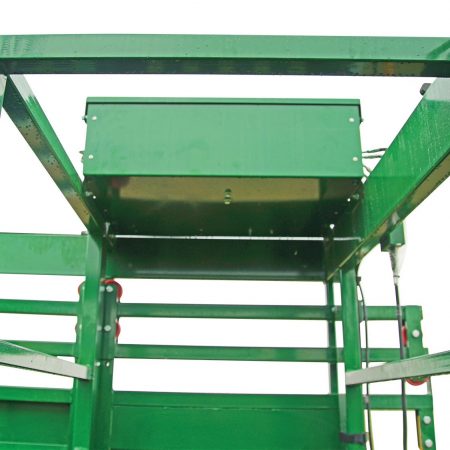 View looking up at the portable corral system standard hydraulics control box