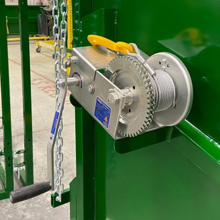 Auto-brake winch on portable cattle loading ramps for added safety