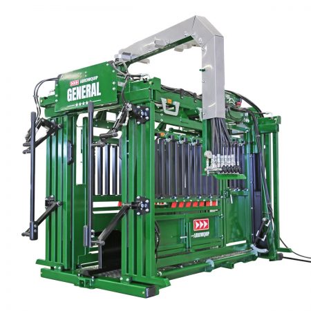 Cattle neck extender's with head gate open on the General Hydraulic Cattle Chute