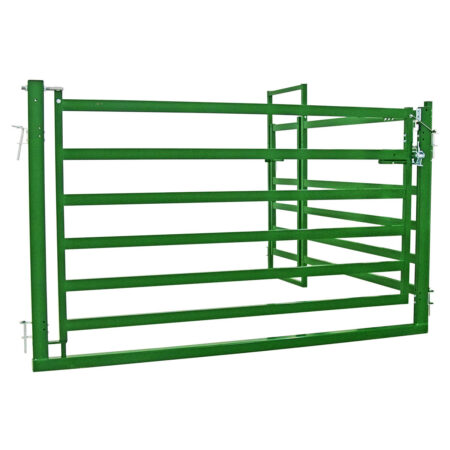 No bow cattle gate attached to 10 foot man gate cattle corral panel