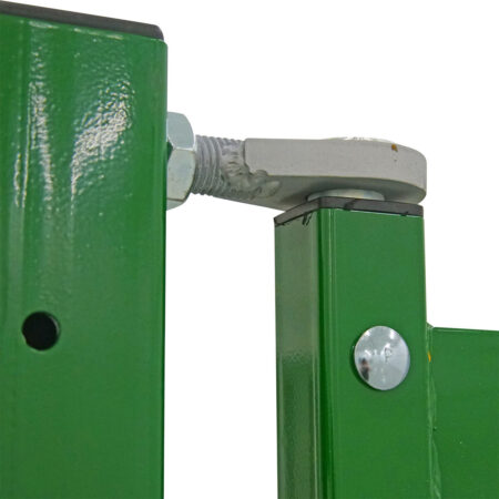 Close up of hinge on no bow cattle gates allowing gate to be removed from the frame and added anywhere in a system