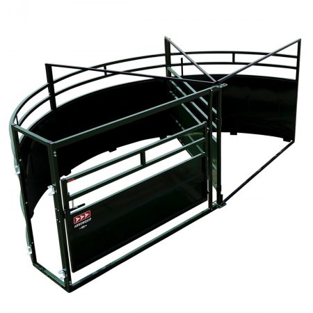 Overhead view of single alley cattle tub with sweep gate pushed in slightly