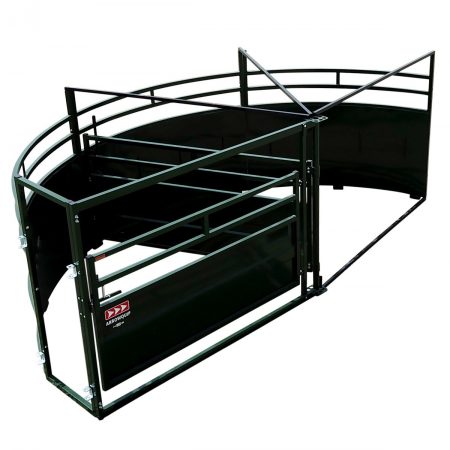 Overhead view of sweep gate in use on cattle crowding tub