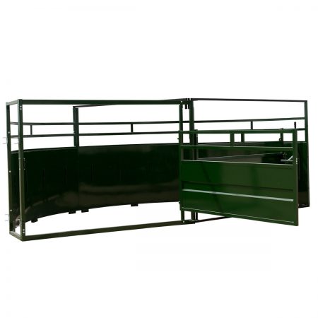 Front entry gate open on cattle sweep tub